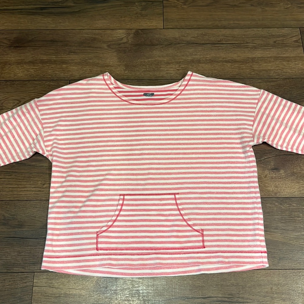 Aerie terry cloth inside out pink and white stripe sweater size large